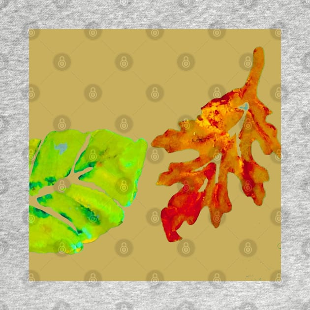 Fall Leaves Painting and Digital on light brown, tan, khaki by djrunnels